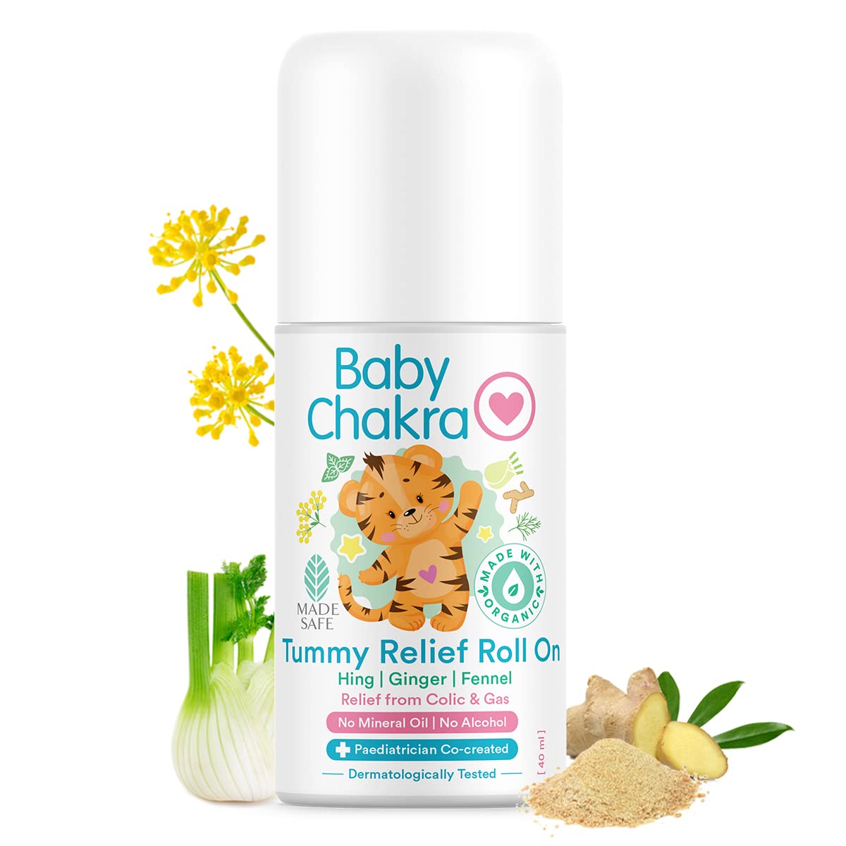 BabyChakra Tummy Relief Roll On 40ml | Quick Relief From Colic & Gas | Hing, Ginger & Fennel Oil | No Mineral Oil | No Alcohol | Dermatologically Tested