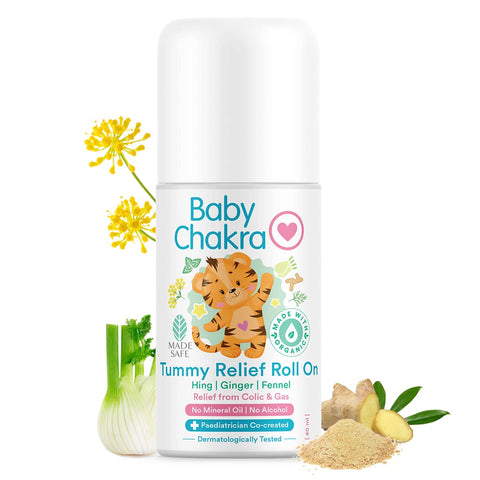BabyChakra Tummy Relief Roll On 40ml | Quick Relief From Colic & Gas | Hing, Ginger & Fennel Oil | No Mineral Oil | No Alcohol | Dermatologically Tested