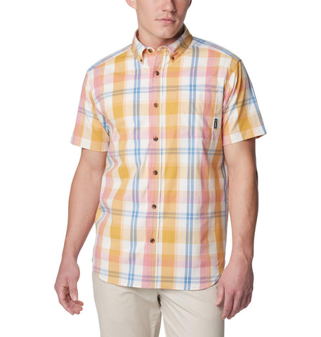 Columbia Men's Rapid Rivers II Short Sleeve Shirt, Pink Agave Multi Plaid, Small