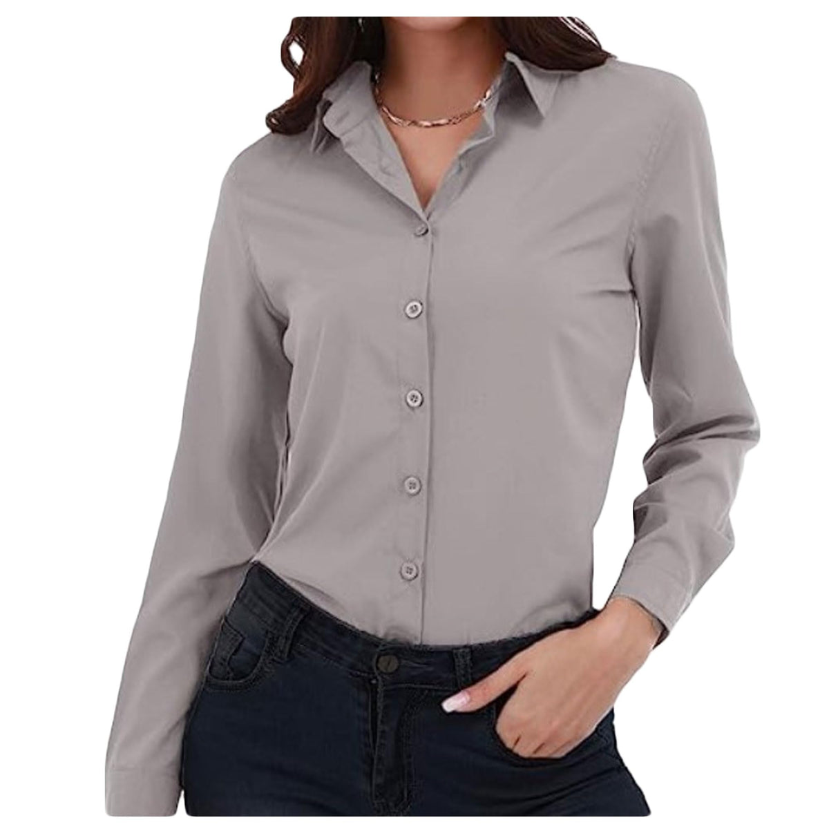 Letuwj Women's Shirt Long Sleeve Simple Stretch Formal Wear Grey M