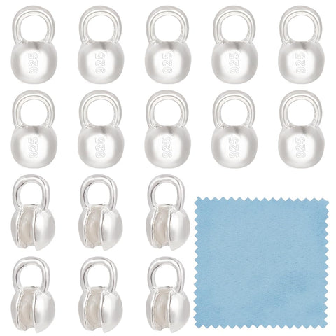 BENECREAT 20Pcs 925 Sterling Silver Crimp Cover Beads, 7.5x4.5mm Round Bead Tips Calotte Ends, Clamshell Knot Cover for Jewelry Making DIY Findings Crafts, Hole: 2mm