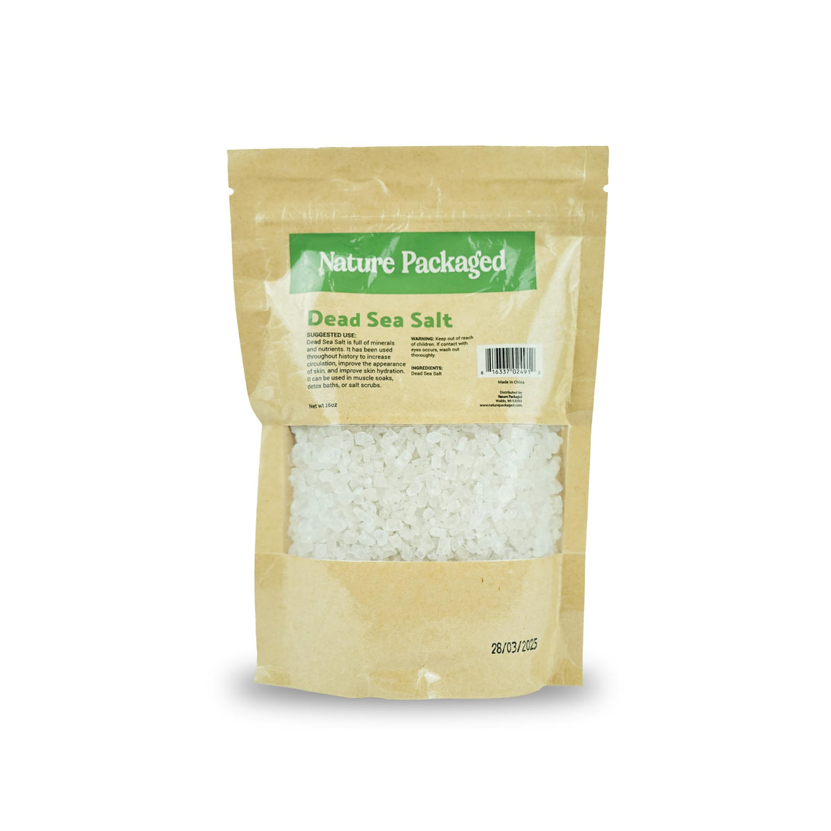 Nature Packaged Dead Sea Salt (16oz) - Direct from The Shore of The Dead Sea - Organic Salt for Body Scrubs, Adding to Baths, and Foot Soaking 1 Pack