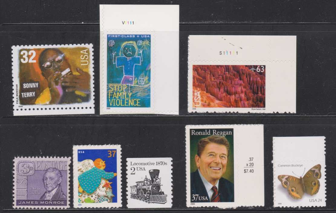 Sonny Terry Stop Family Violence James Monroe Angel Locomotive Ronald Reagan Butterfly US Postage Stamps