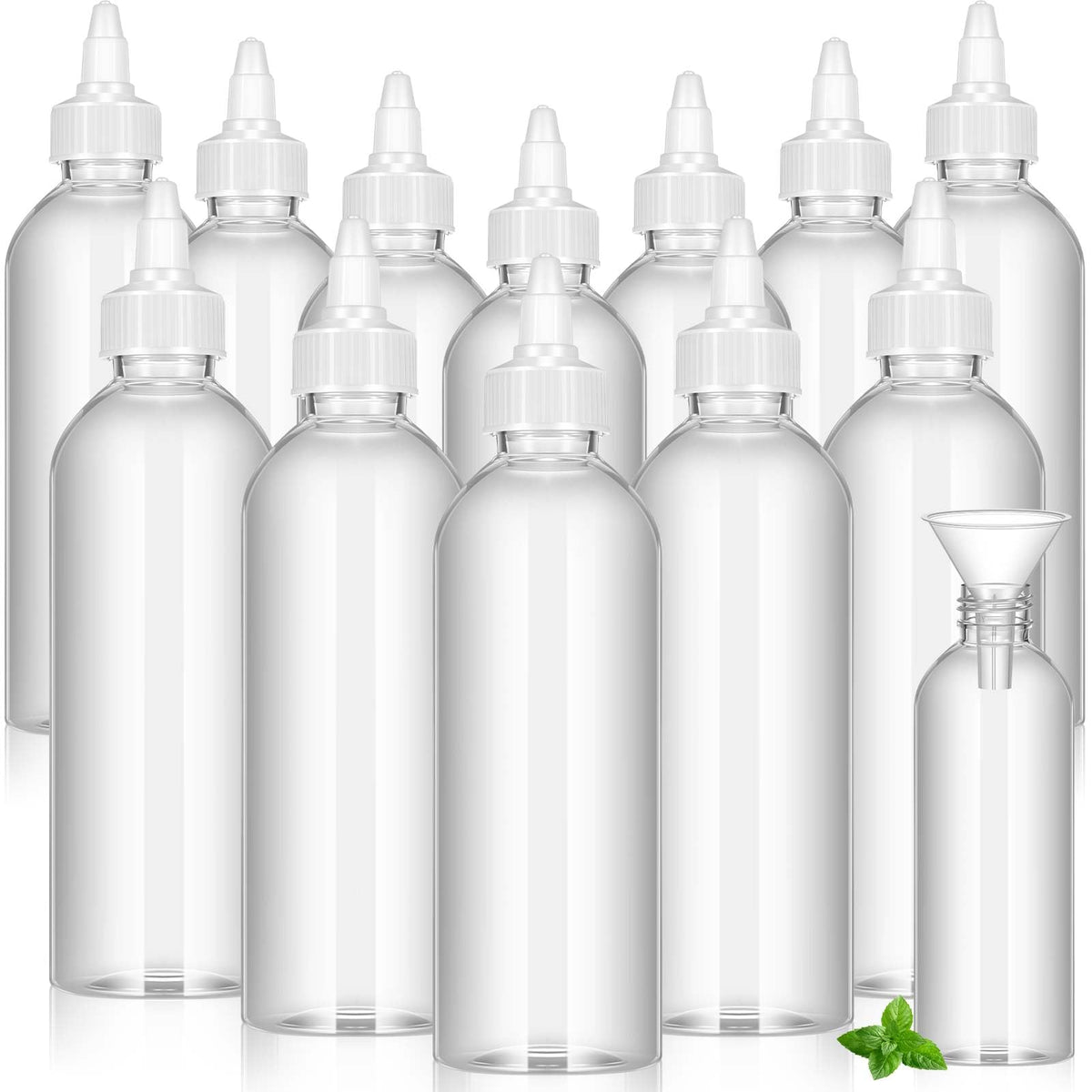Barydat 12 Pcs Applicator Bottles for Hair, Squeeze Hair Oil Applicator Bottle Refillable Empty Plastic Bottles, Twist on Top Cap with Open Close Nozzle and 2 Funnels(16.9 oz,Clear)