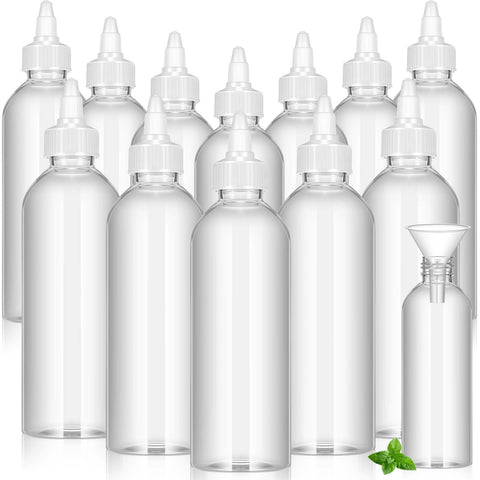 Barydat 12 Pcs Applicator Bottles for Hair, Squeeze Hair Oil Applicator Bottle Refillable Empty Plastic Bottles, Twist on Top Cap with Open Close Nozzle and 2 Funnels(16.9 oz,Clear)