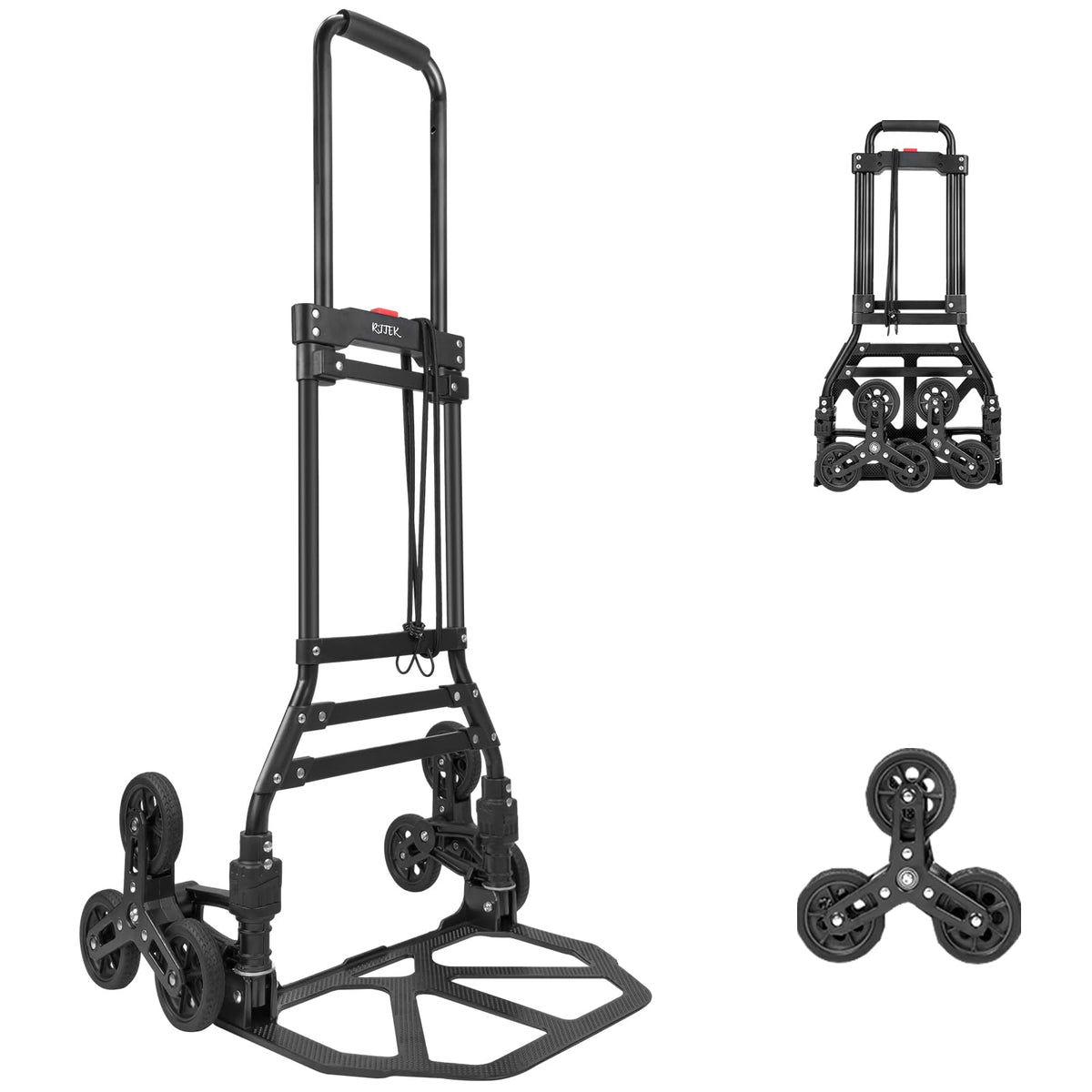 RJTEK Stair Climber Hand Truck & Dolly, 220lb Capacity, Heavy-Duty Stair Climbing Cart, Lightweight Luggage Trolley with Telescoping Handle, Black