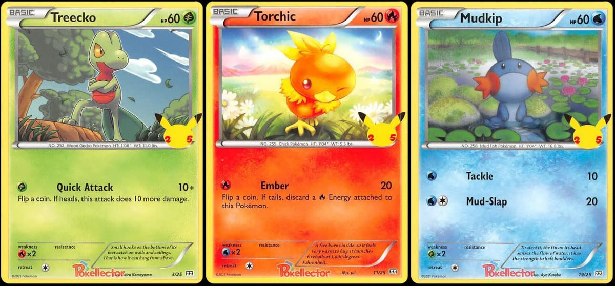 Treecko Mudkip Torchic - Pokemon - 25th Anniversary McDonald's Exclusive Promo Lot - 3 Card Set - Hoenn Starters
