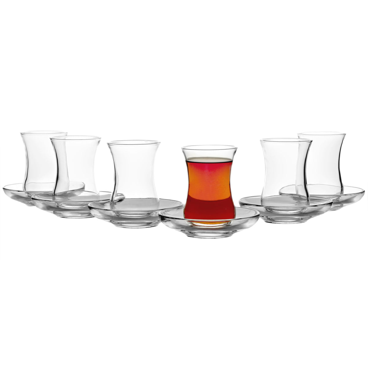 Pasabahce Turkish Tea Glass & Saucer Set - Design - Set of 6, 120 ml - Dishwasher-Safe Turkish Tea Glasses