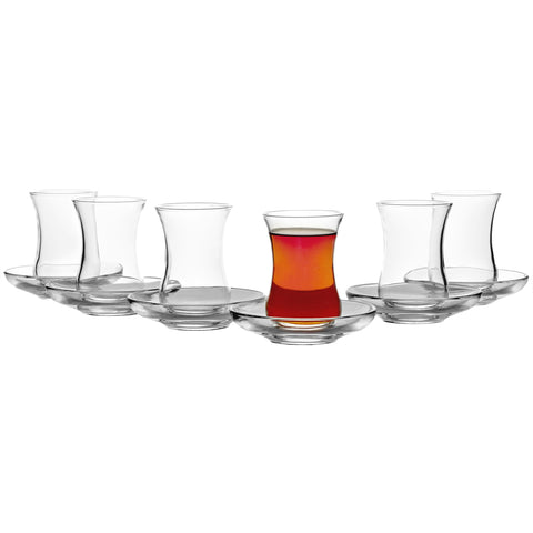 Pasabahce Turkish Tea Glass & Saucer Set - Design - Set of 6, 120 ml - Dishwasher-Safe Turkish Tea Glasses