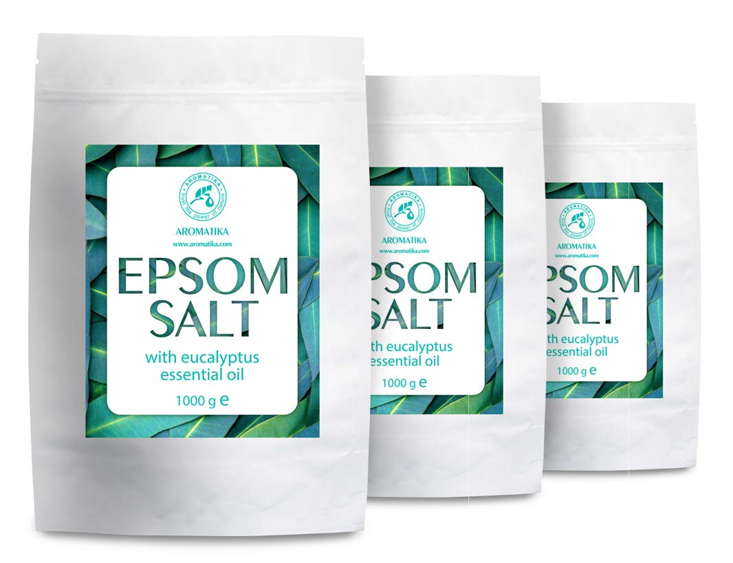 English Salt Eucalyptus 3kg with Eucalyptus Essential Oil - 100% Pure Epsom Salts - Magnesium Sulphate Crystals & Eucalyptus for Sore Muscles Soothing - Skin Care - Muscle Relaxation - Good Sleep