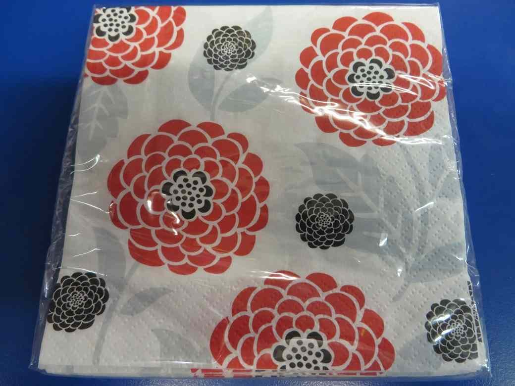 Amscan Decorative Tossed Mums Party Beverage Paper Napkins (16 Pack), 5 x 5", Black/White