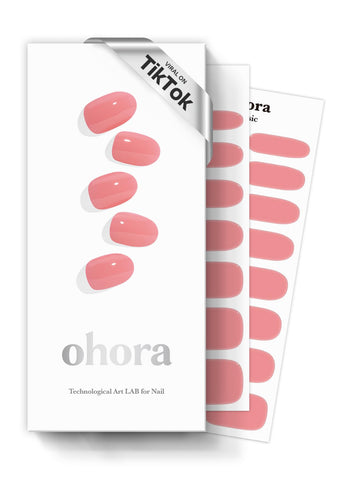 ohora Semi Cured Gel Nail Strips (N Cream Glow) - Pink, Solid, Works with Any UV/LED Nail Lamps, Salon-Quality, Long Lasting, Easy to Apply & Remove - Includes 2 Prep Pads, Nail File & Wooden Stick
