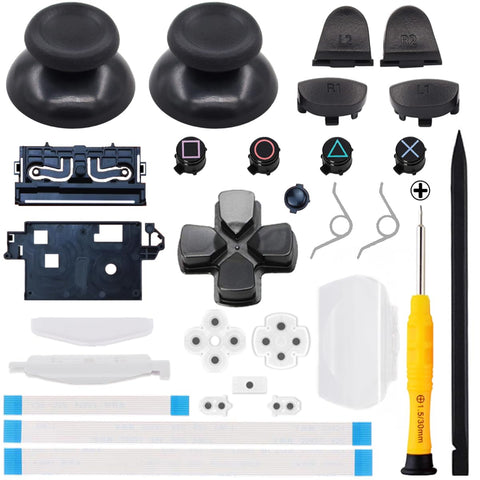 ZHUROUPU Full Set Replacement Parts for PS4 Pro/Slim Controller?Thumbsticks Analog Grip & Bullet Buttons & D-Pad & L1 R1 L2 R2 Trigger& Color Buttons & Screwdriver Repair Kits