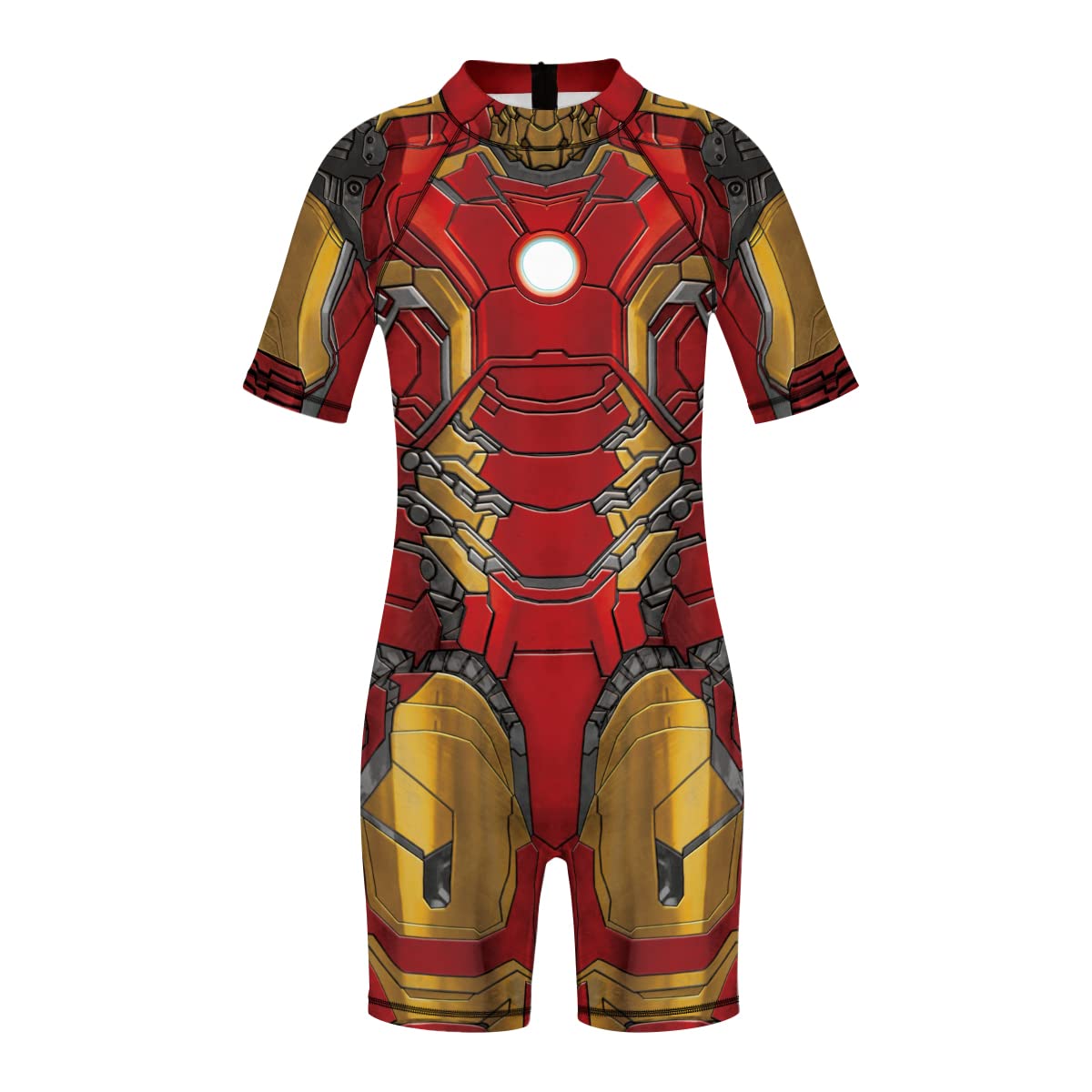Plustrong Kids Girls Boys 3D Print One Piece Swimsuits Short Sleeve Rashguard Shirts Bathing Suit 5-12 Years(Ironman 017,S(5-6 Years)