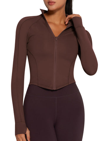 colorskin Womens Zip Up Bbl Jacket Lightweight Cropped Athletic Jacket Track Gym Workout Jackets for Running Yoga Hiking(Java,Medium)