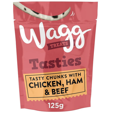 Wagg Chicken, Ham & Beef Tasty Chunks Dog Treats 125g, pack of 7