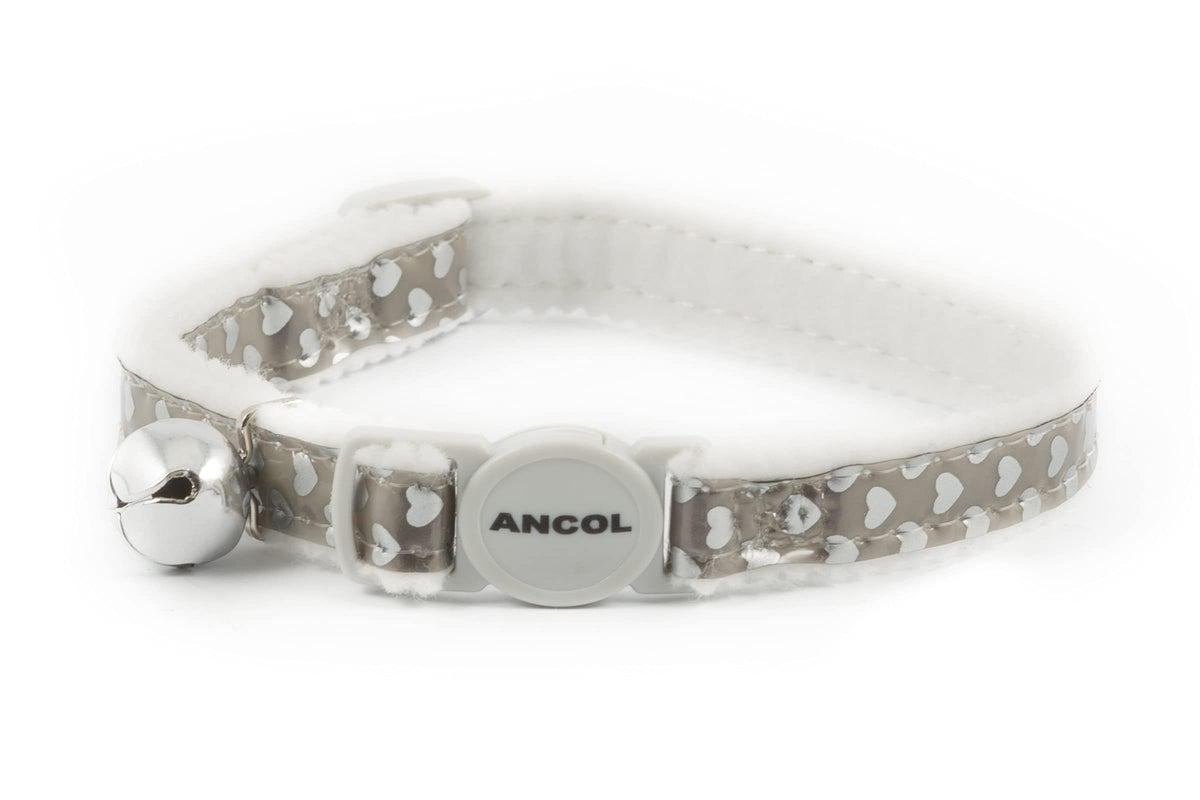 Ancol Reflective Gloss Hearts Safety Cat Collar Silver