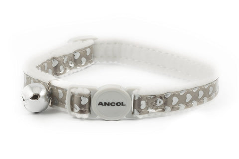 Ancol Reflective Gloss Hearts Safety Cat Collar Silver