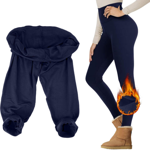 Warm Leggings for Women UK, Ladies High Waisted Thermal Leggings, Winter Thick Underwear for Workout Yoga Running Hiking Gym (UK, Alpha, S, M, Regular, Regular, Blue)