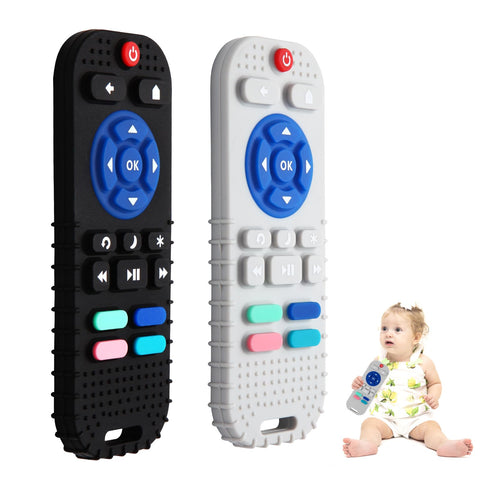 Hooku 2 Pack Remote Teether for Baby, Silicone Teethers for Babies 6-12 Months, Baby Teething Toys for Babies 0-6 Months, Sensory Toys for Babies, Toddler Infant Newborn Toys Baby Girl Boy Gifts