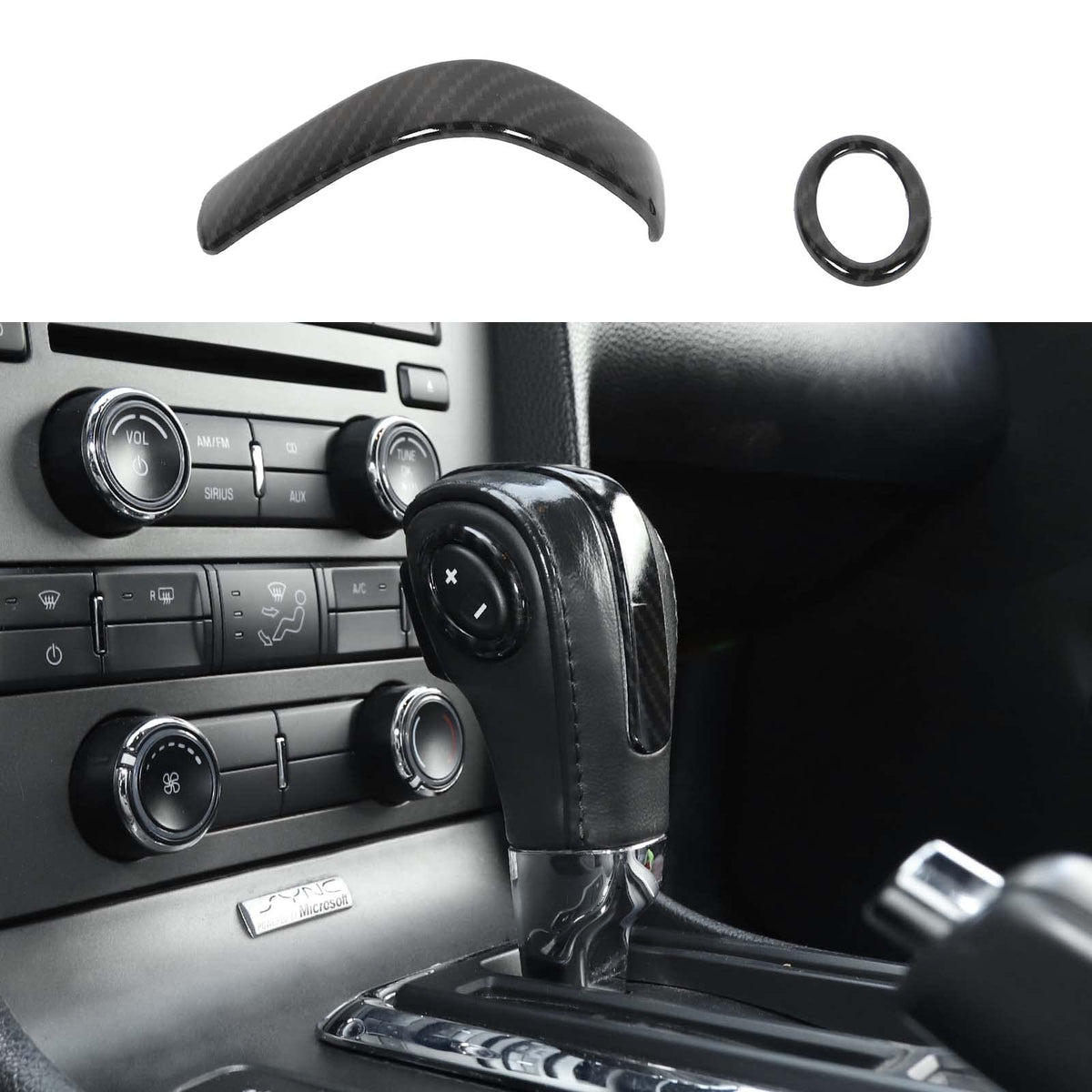 Jimen Compatible with Ford Mustang 2010-2014, 2PCS Gear Shift Knob Cover Trim (Carbon Fiber)