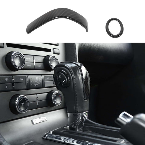 Jimen Compatible with Ford Mustang 2010-2014, 2PCS Gear Shift Knob Cover Trim (Carbon Fiber)