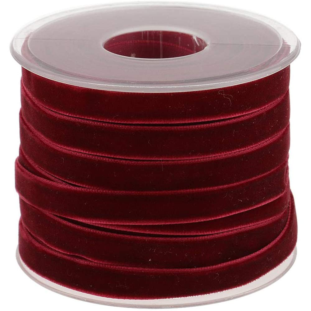 POFET 20 Yard 10mm Wide Velvet Ribbon Roll for Crafts Decoration - Wine Red