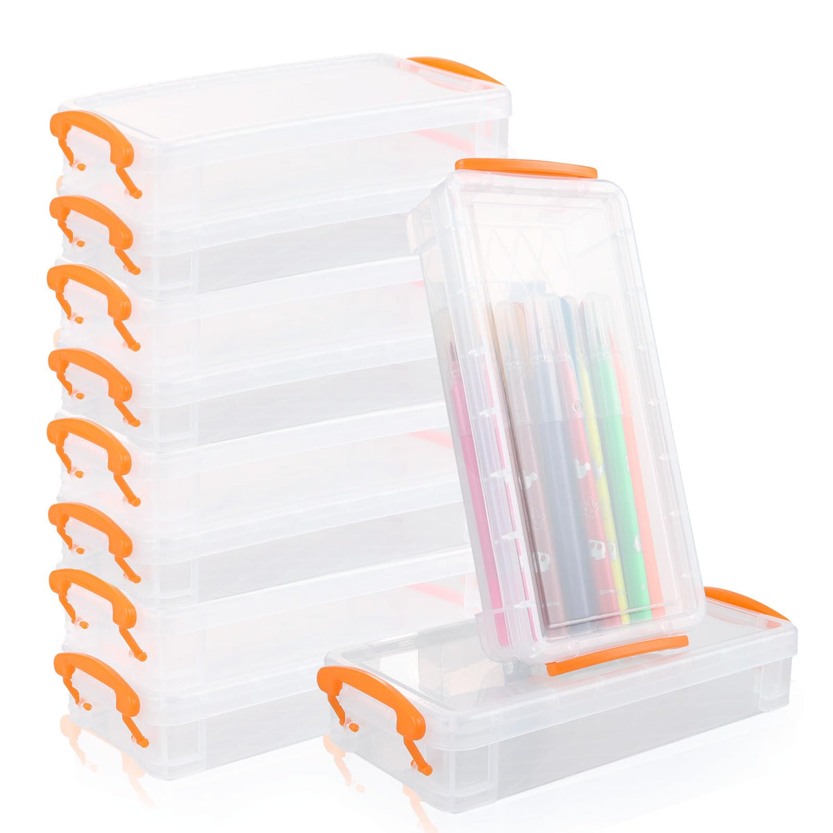 APACALI 10 Pack Plastic Pencil Box 21.5 x 10 x 4cm, Pen Storage Box with Snap, Stackable Pencil Storage Organizer Box, Pencils Storage Box for Office Supplies, Brush Painting Pencils, Drawing Tools