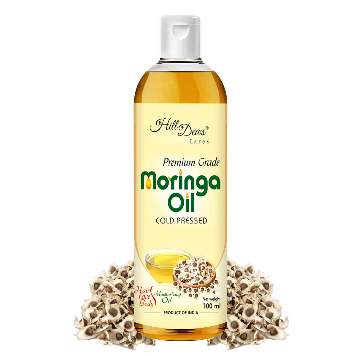 HillDews Moringa Seed Oil | 100ml | Pure | Unrefined | Cold Pressed | Skin and Hair