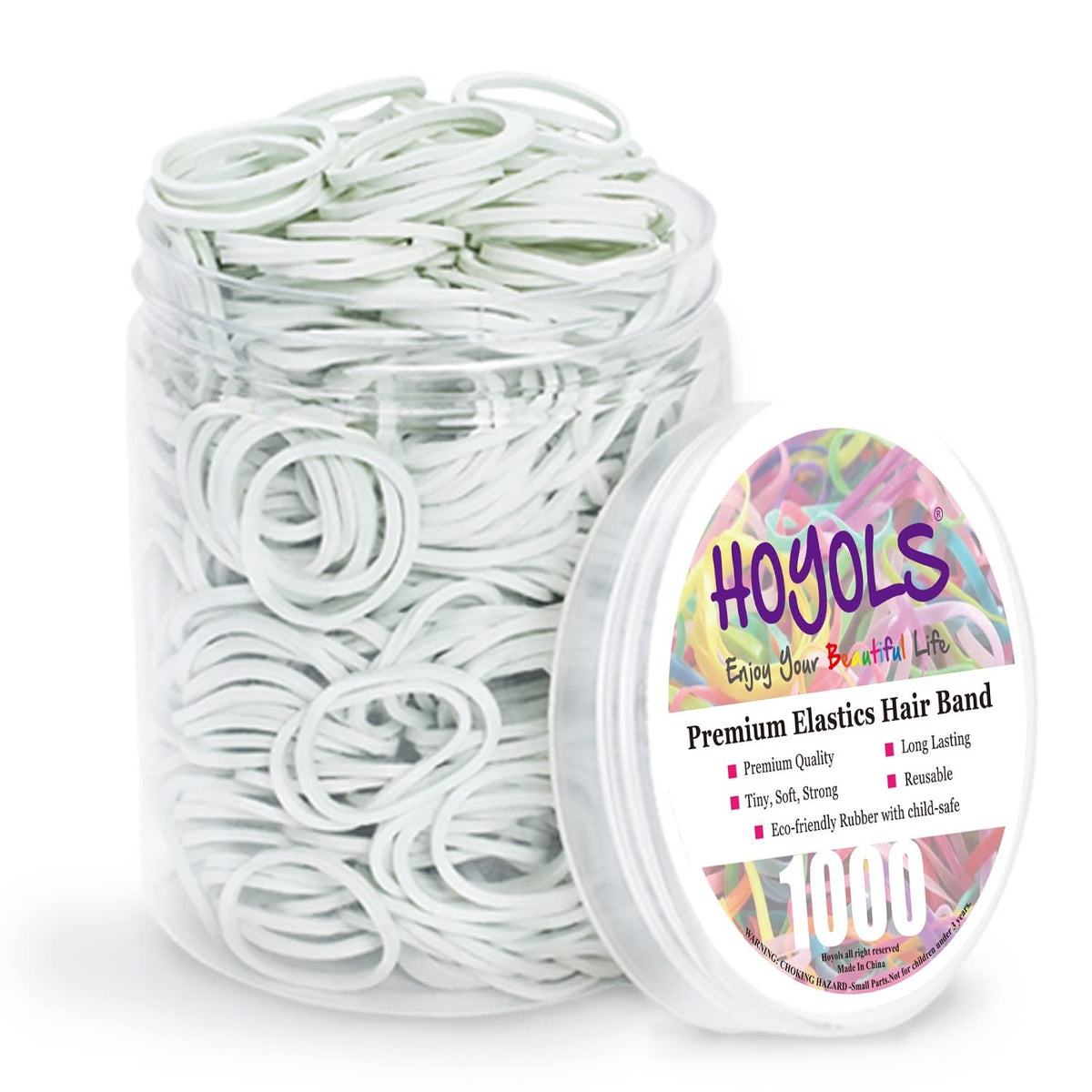 HOYOLS 1/2 Inch Small White Rubber Bands for Hair Ties Elastics Mini Toddler Braids Ponytail Holders for Baby Girls Infants Kids Thick Hair White Rubberbands No Damage Office 1000pcs (S) Latex-Free