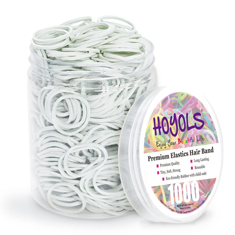 HOYOLS 1/2 Inch Small White Rubber Bands for Hair Ties Elastics Mini Toddler Braids Ponytail Holders for Baby Girls Infants Kids Thick Hair White Rubberbands No Damage Office 1000pcs (S) Latex-Free