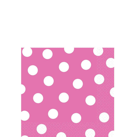 Amscan Disposable, Dots Beverage Napkins, Bright Pink Party Supplies, 5" x 5"