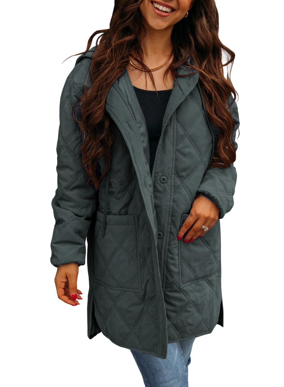 Ebifin Womens Long Quilted Puffer Jacket Winter Warm Hooded Lightweight Parkas Coat with Pockets
