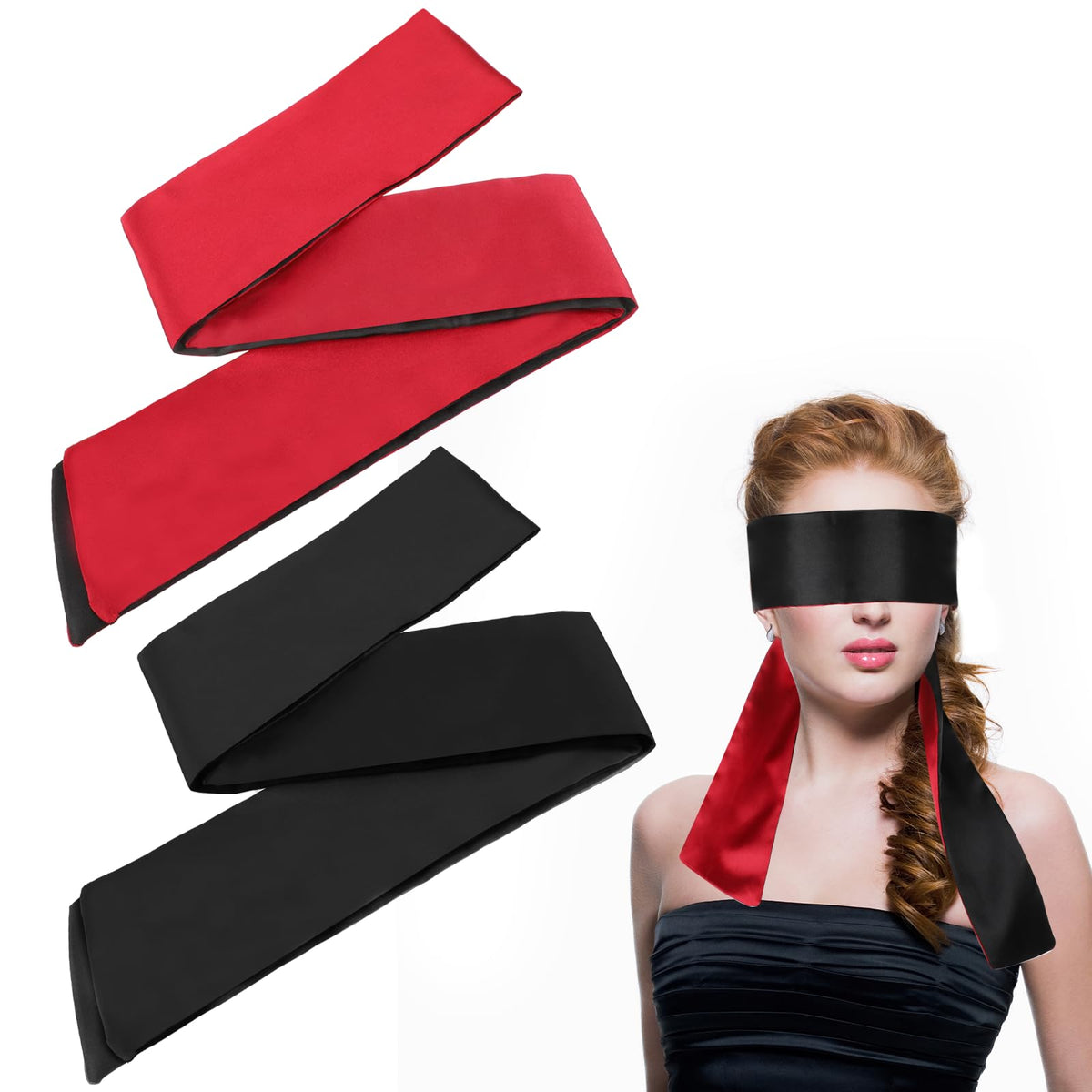 Jeffdad 2 Pcs Satin Eye Mask, Silk Blind Folds for Adult Play, Comfortable Eye Mask Blindfold for Women Men, Blindfold and Hand Ties for Bedroom