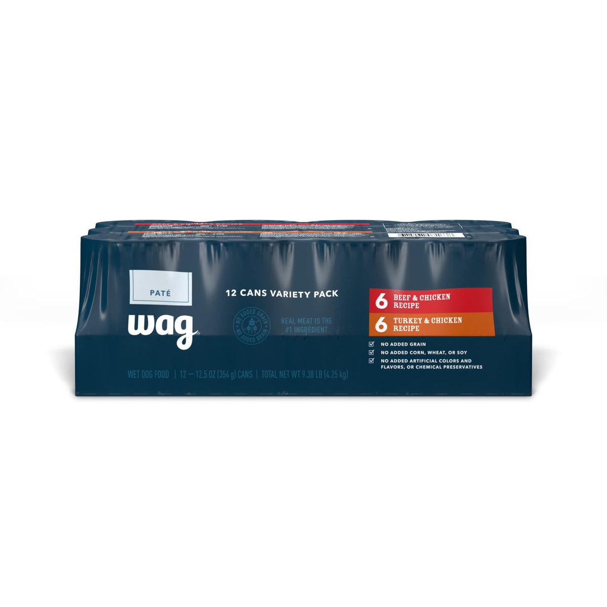 Amazon Brand - Wag Pate Canned Dog Food Variety Pack (Beef & Chicken / Turkey & Chicken), 12.5 oz Can (Pack of 12)