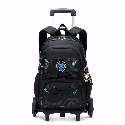 Amythe School Backpack for Boys and Girls with Trolley, Elementary School Backpack for Boys 6-12 Years, Backpack+Trolley 6 Wheels for Travel, Children's Backpack with Wheels, Black-Blue, Rucksack