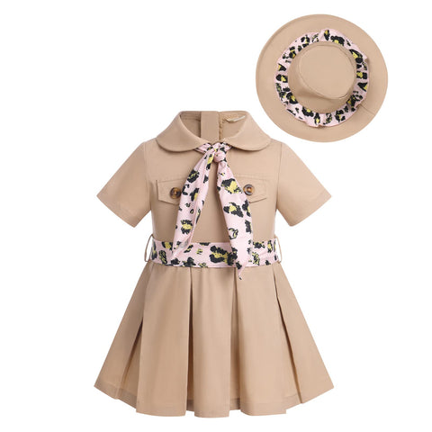Wild One Birthday Toddler Baby Girls Safari Outfit Zookeeper Costume Jungle Explorer Dress up Short Sleeve Khaki Pleated Dress with Hat First Birthday Cake Smash Photoshoot Outfit Khaki 0-6 Months