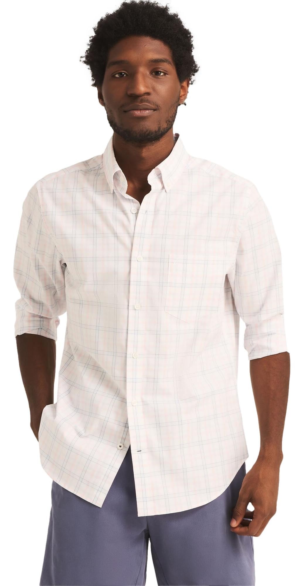 NAUTICA Mens Classic Button-down-shirts, Plaid Light Blue/ Light Pink., Large US