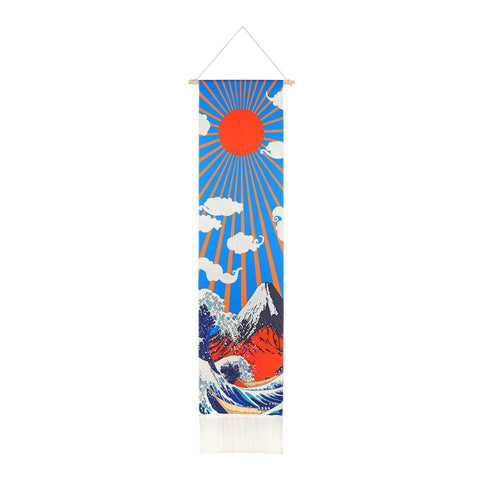LIGICKY Japanese Decor Long Tapestry Wall Hanging with Tassels Ukiyoe Hokusai The Great Wave off Kanagawa Wave Sunset Fuji Mountain Tapestry for Living Room Bedroom Dorm Decor, 32 x 130 cm