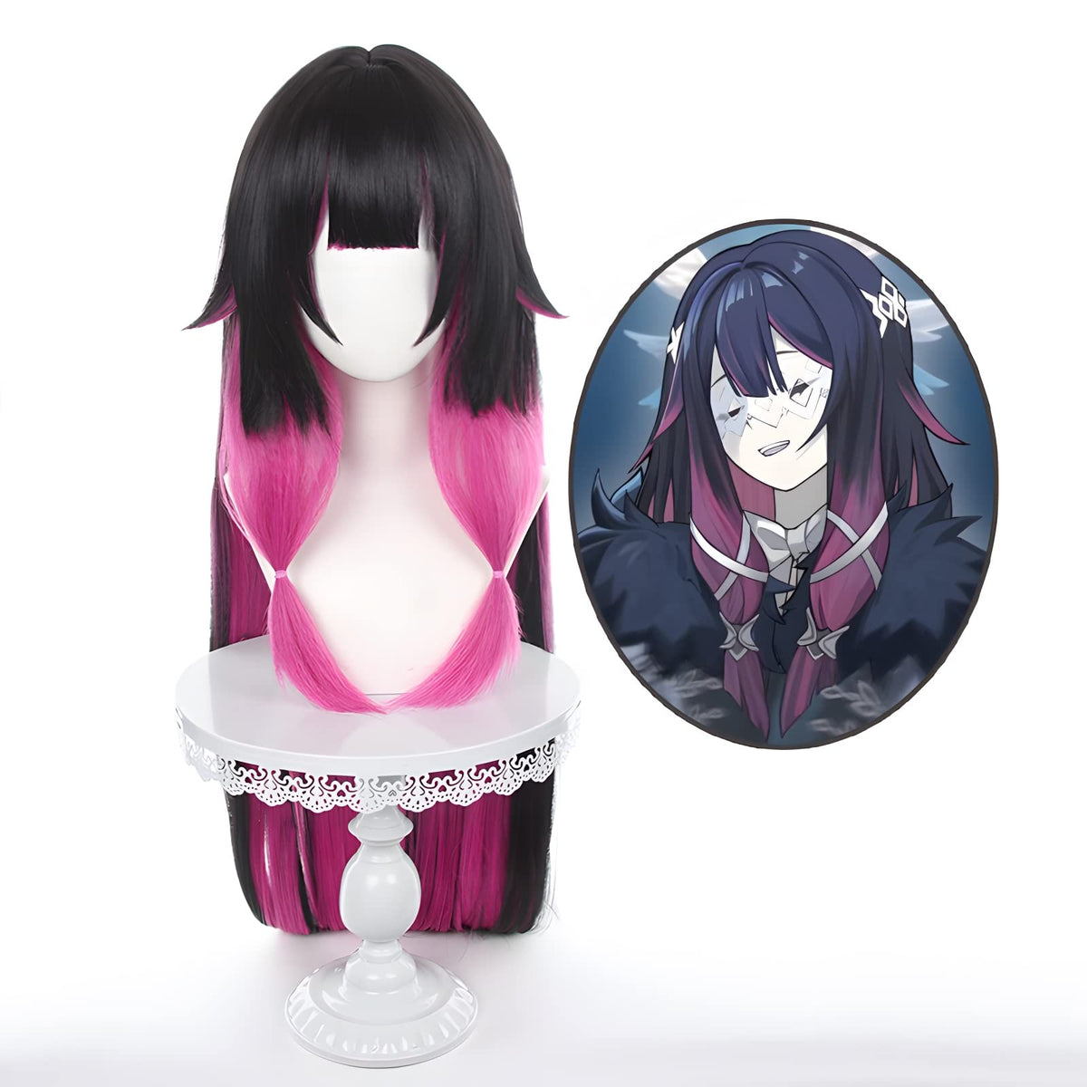 Anime Cosplay Wig, Genshin Impact Wig, with two Wig Caps, for Halloween, Party & etc. (Damselette Colombina Cosplay)