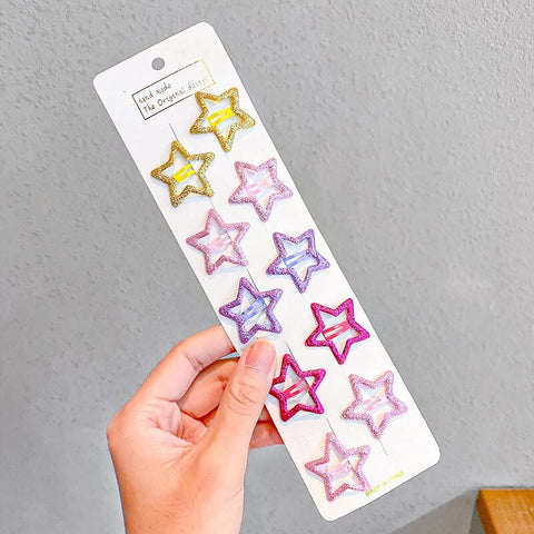 PLUCKETÂ® 10 Pcs Multicolored Glitter Hair Clip Star Shape Tic Tac Clips Barrettes Accessories Side Pin Accessory for Baby Girl, Girls & Women