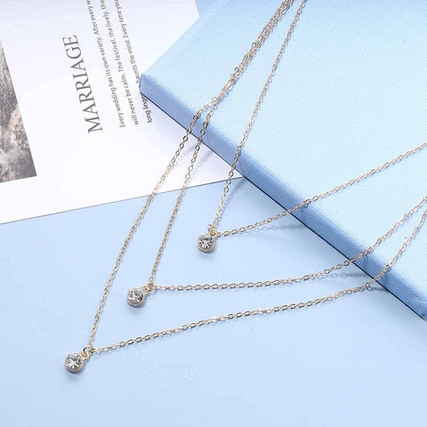 Yheakne Boho Layered Crystal Necklace Gold Rhinestone Pendant Chain Necklace Vintage Multi Strand Necklace Chain Jewelry for Women and Teen Girls