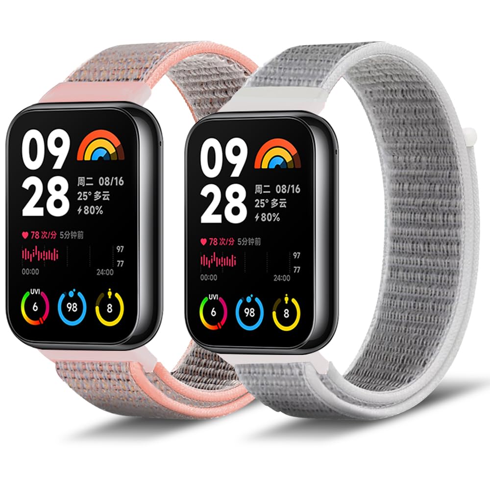 Niboow Nylon Strap for Xiaomi Smart Band 9 Pro/Xiaomi Smart Band 8 Pro, Men Women Soft Lightweight Breathable Watch Bands for Xiaomi Redmi Watch 5 / Xiaomi Redmi Watch 4 - Pink + White
