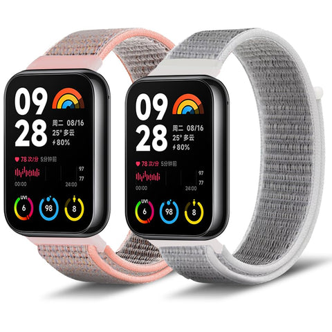 Niboow Nylon Strap for Xiaomi Smart Band 9 Pro/Xiaomi Smart Band 8 Pro, Men Women Soft Lightweight Breathable Watch Bands for Xiaomi Redmi Watch 5 / Xiaomi Redmi Watch 4 - Pink + White