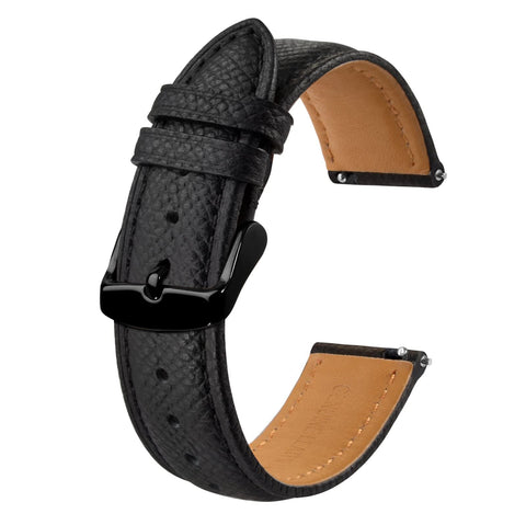 BISONSTRAP Texture Leather Watch Straps for Women and Men, Watch Replacement Bands with Quick Release, 22mm, Black, Black Buckle