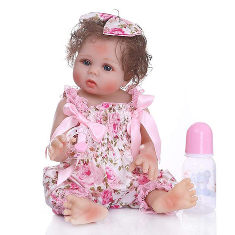 TERABITHIA 18inch 47cm Soft Silicone Vinyl Full Body Reborn Baby Girl Dolls Preemie Washable Newborn Doll Anatomically Correct in Pink Floral Pants