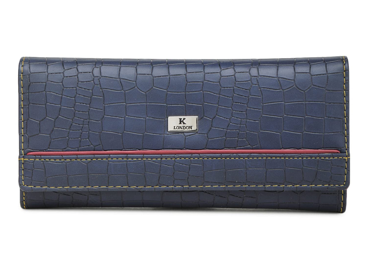 K London Stylish Card & Zipped Pocket Blue Color Clutch Women Wallet - 1515_Croco_Blue, Blue, S, Two Fold Wallet