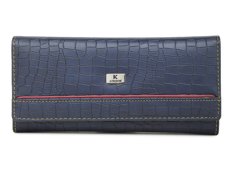 K London Stylish Card & Zipped Pocket Blue Color Clutch Women Wallet - 1515_Croco_Blue, Blue, S, Two Fold Wallet