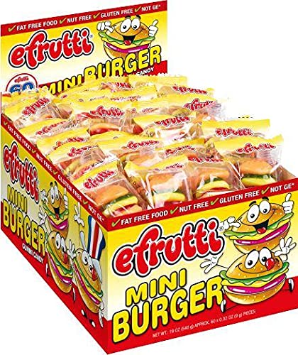 eFrutti Gummi Mini Burger Shape (60 Pieces) Display Box Individual Wrap Gummy by LookOn