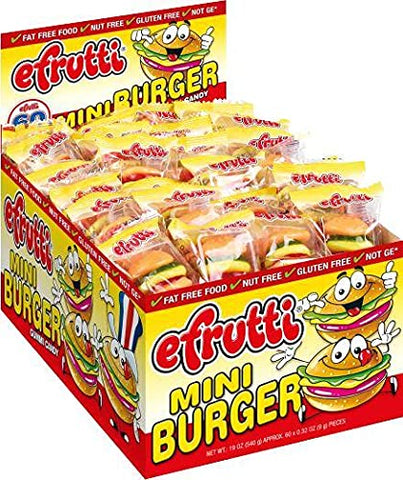 eFrutti Gummi Mini Burger Shape (60 Pieces) Display Box Individual Wrap Gummy by LookOn